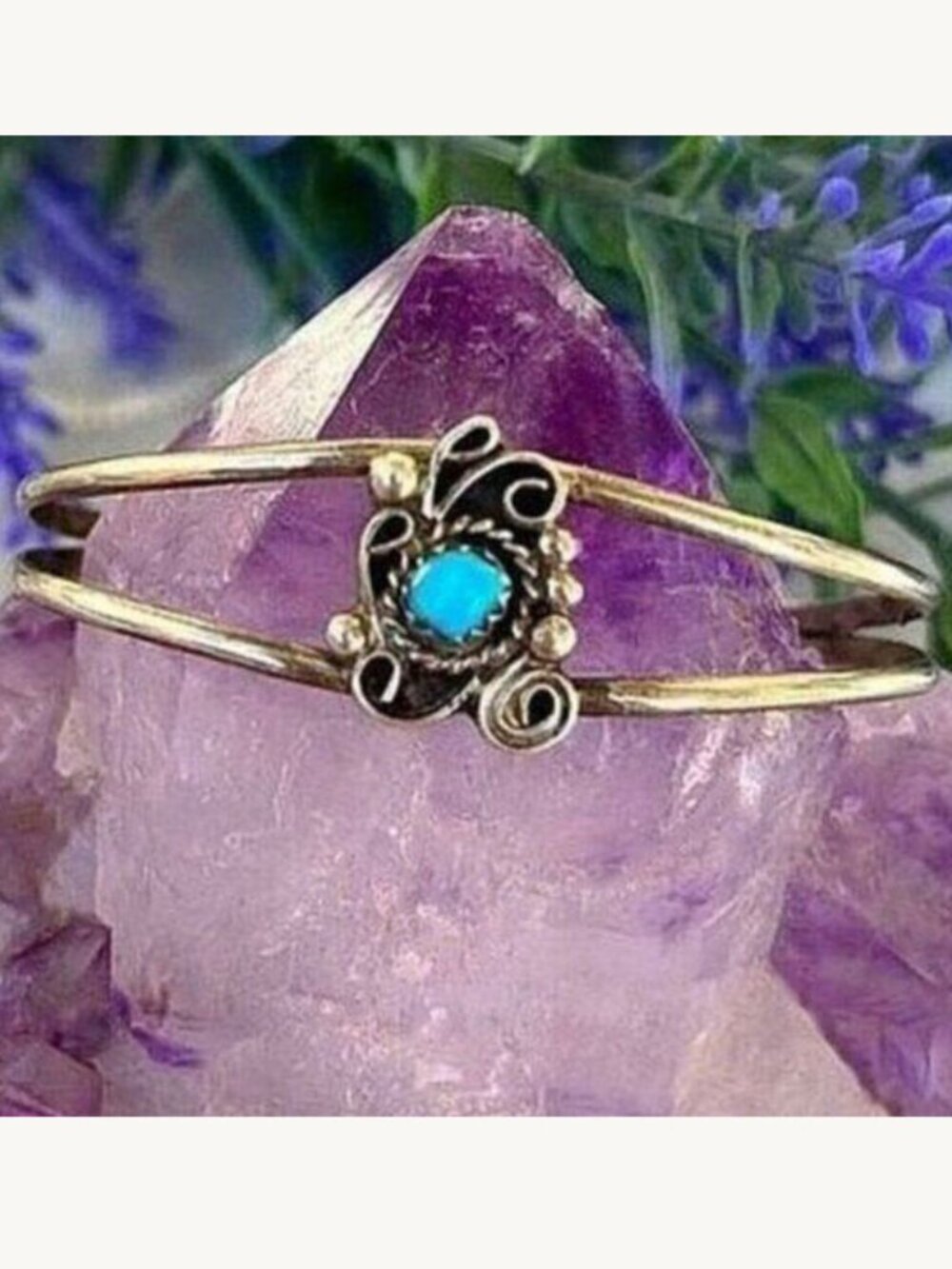 Dainty Vintage Native Turquoise & Sterling Cuff
